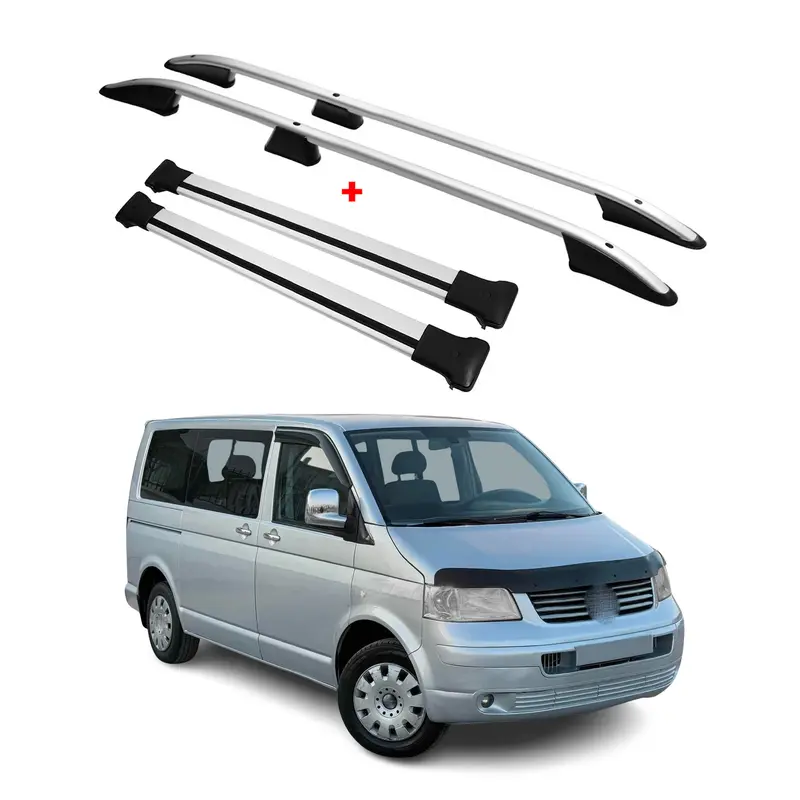 Kit Barres et Rails de Toit pour VW Transporter T5 T6 T6.1 L1 Court  Alu Gris