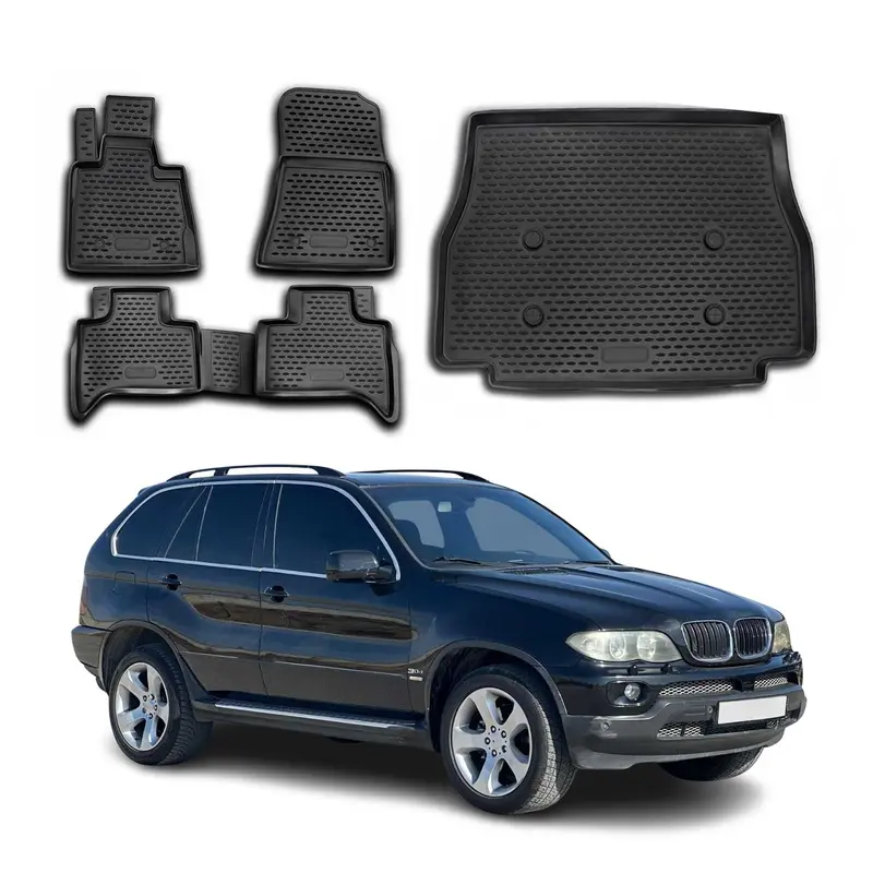 Kit Tapis de sol et coffre pour BMW X5 E53 1999-2006 en Caoutchouc TPE Noir