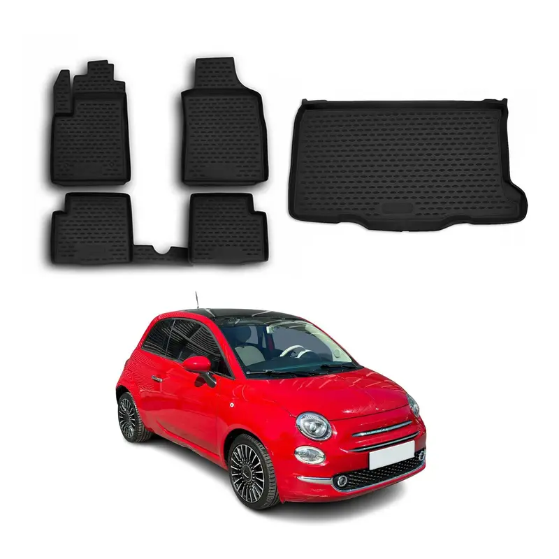 Kit Tapis de sol et coffre pour Fiat 500 500C 2007-2015 Pre-FL en Caoutchouc TPE