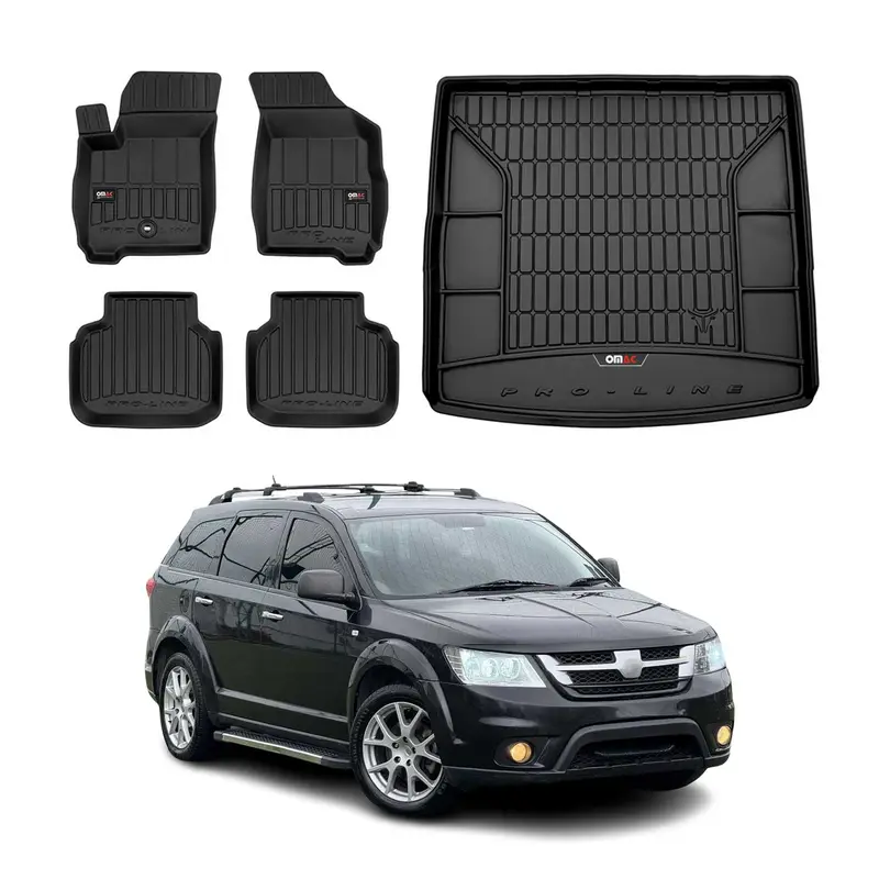 Kit Tapis de Sol et Coffre pour Fiat Freemont 2011-2015 en Caoutchouc Noir