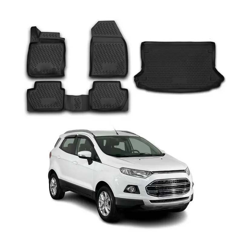 Kit Tapis de sol et coffre pour Ford Ecosport 2014-2017 en Caoutchouc TPE Noir