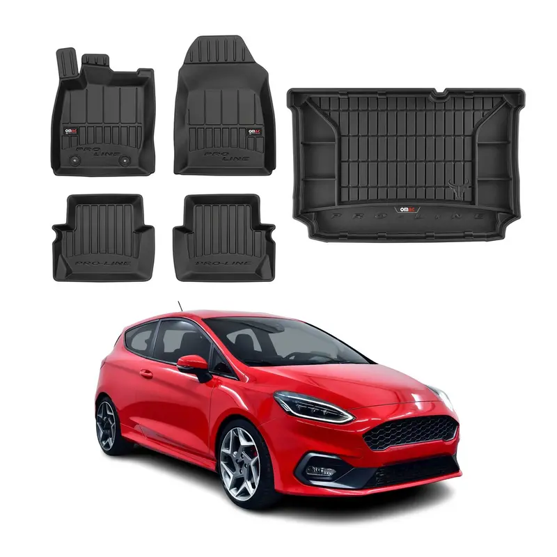Kit Tapis de Sol et Coffre pour Ford Fiesta mk7 2017-2023 en Caoutchouc Noir