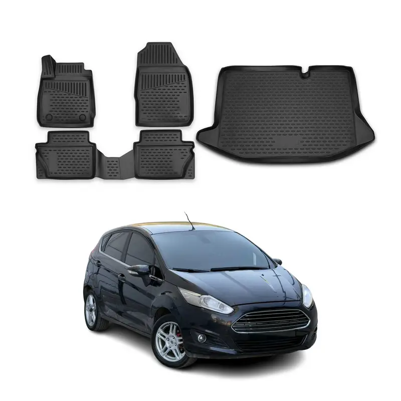 Kit Tapis de sol et coffre pour Ford Fiesta VI 2011-2018 en Caoutchouc TPE Noir