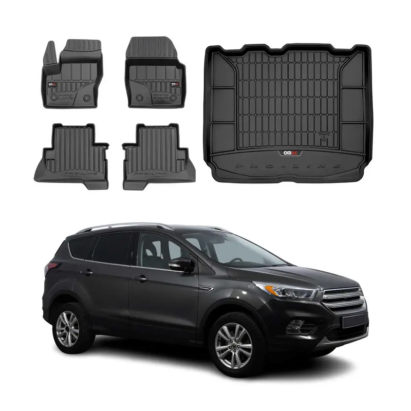 Kit Tapis de Sol et Coffre pour Ford Ford Kuga II 2012-2019 en Caoutchouc Noir