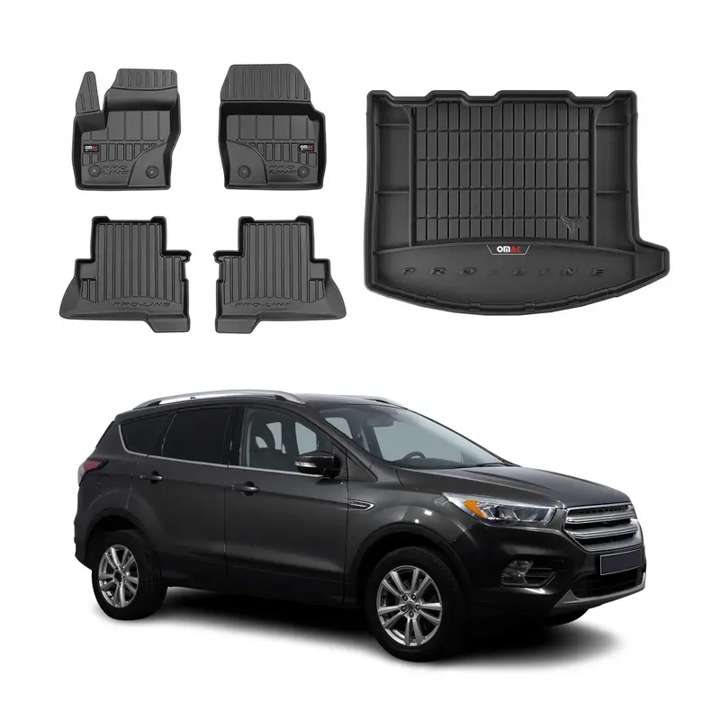 Kit Tapis de Sol et Coffre pour Ford Ford Kuga II 2012-2019 TPE Caoutchouc Noir