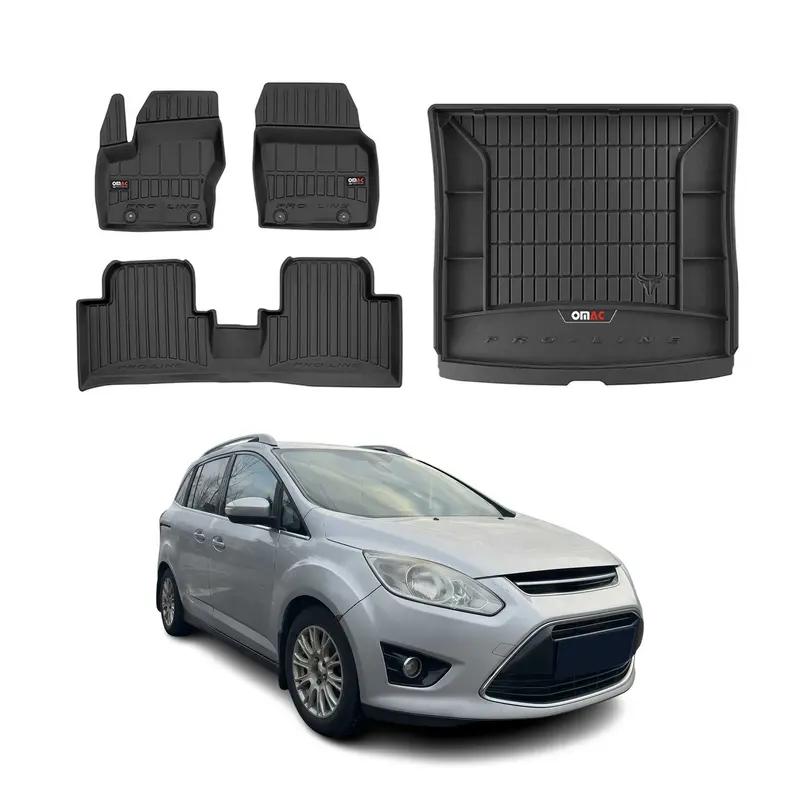 Kit Tapis de Sol et Coffre pour Ford Grand C-Max 2010-2019 TPE Noir