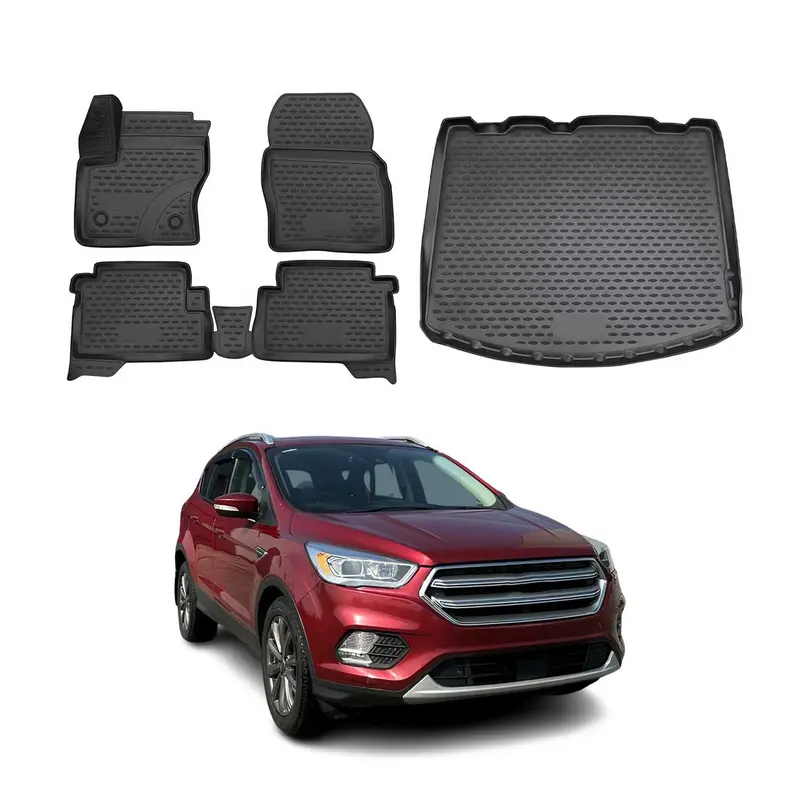 Kit Tapis de Sol et Coffre pour Ford Kuga II 2012-2019 TPE Noir