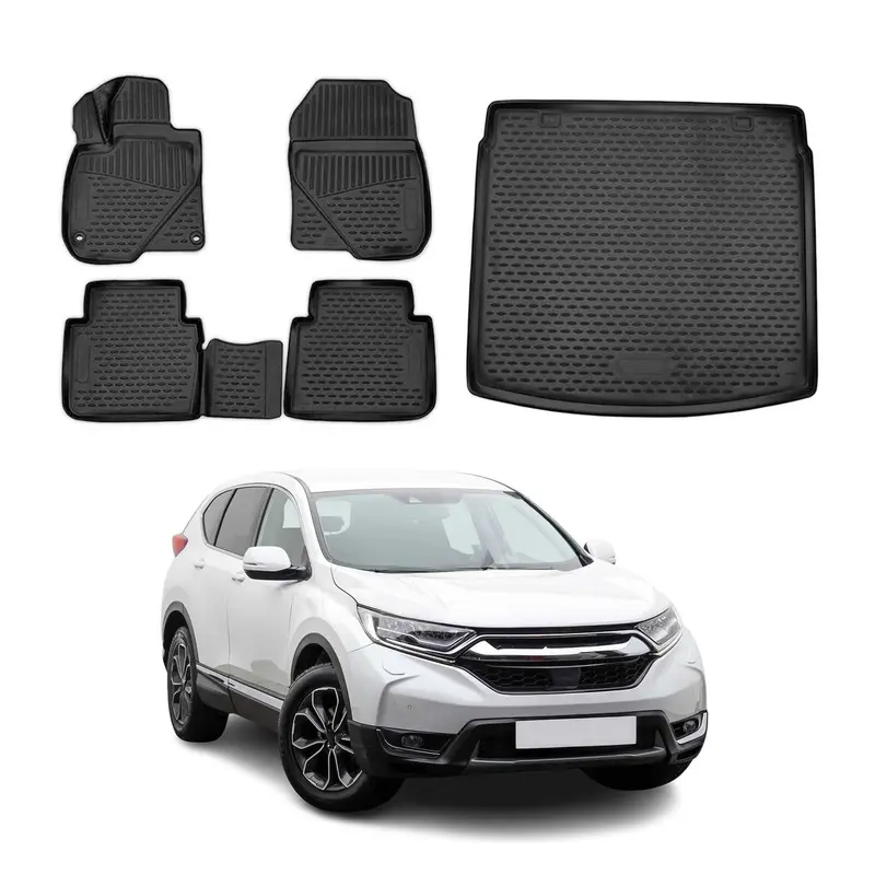 Kit Tapis de sol et coffre pour Honda CR-V 2017-2023 en Caoutchouc TPE Noir