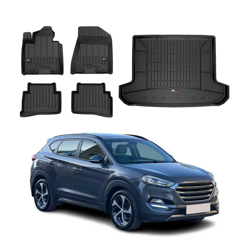 Kit Tapis de Sol et Coffre pour Hyundai Tucson 2015-2020 TPE Caoutchouc Noir