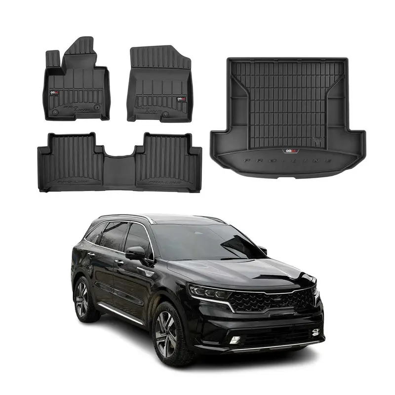 Kit Tapis de Sol et Coffre pour Kia Sorento Hybrid 2020-2022 en Caoutchouc Noir