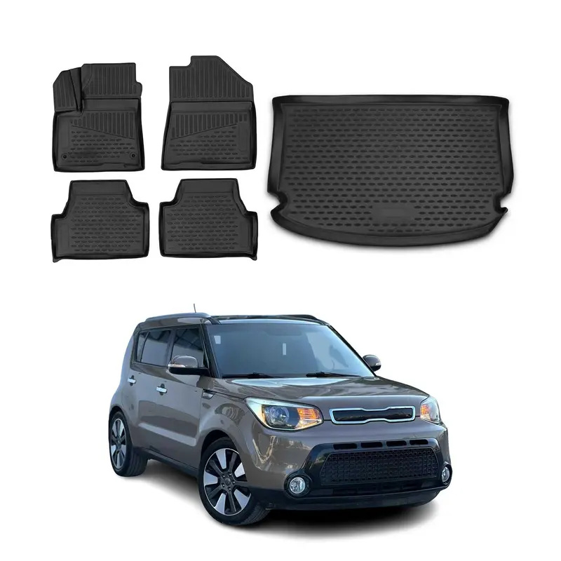 Kit Tapis de sol et coffre pour Kia Soul 2014-2019 en Caoutchouc TPE Noir