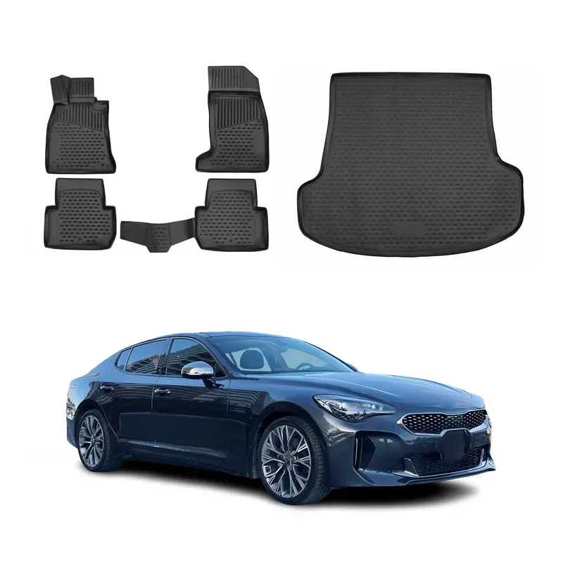 Kit Tapis de sol et coffre pour Kia Stinger 2018-2023 en Caoutchouc TPE Noir