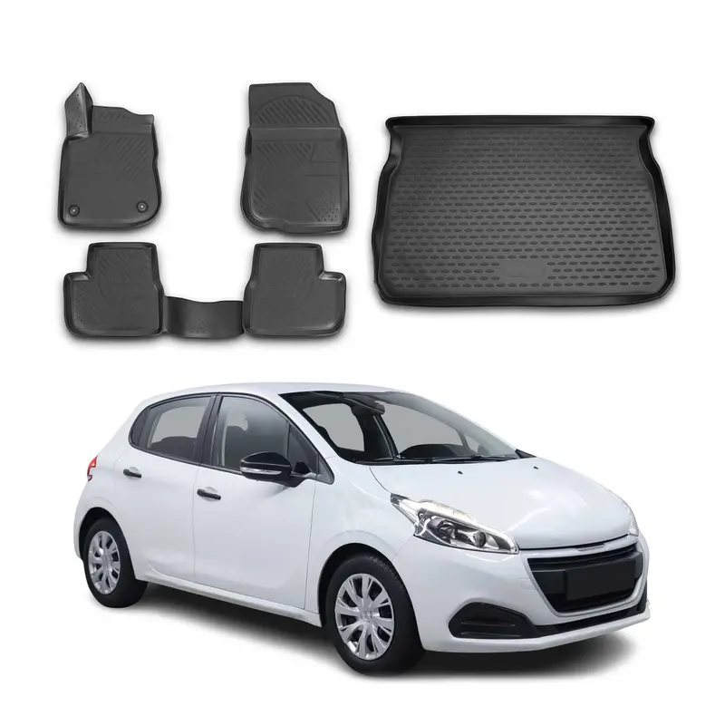 Kit Tapis de sol et coffre pour Peugeot 208 2012-2019 en Caoutchouc TPE Noir