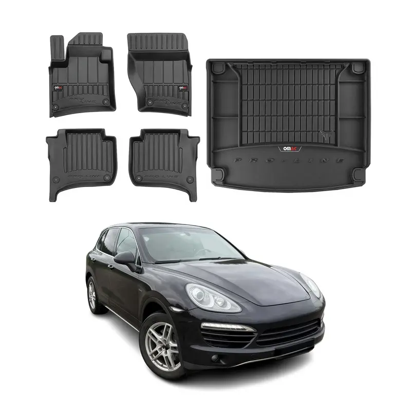 Kit Tapis de Sol et Coffre pour Porsche Cayenne 2010-2017 TPE Noir