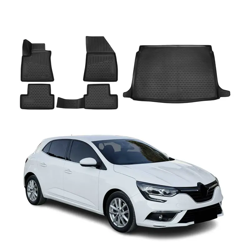 Kit Tapis de sol et coffre pour Renault Megane 2016-2022 HB en Caoutchouc Noir