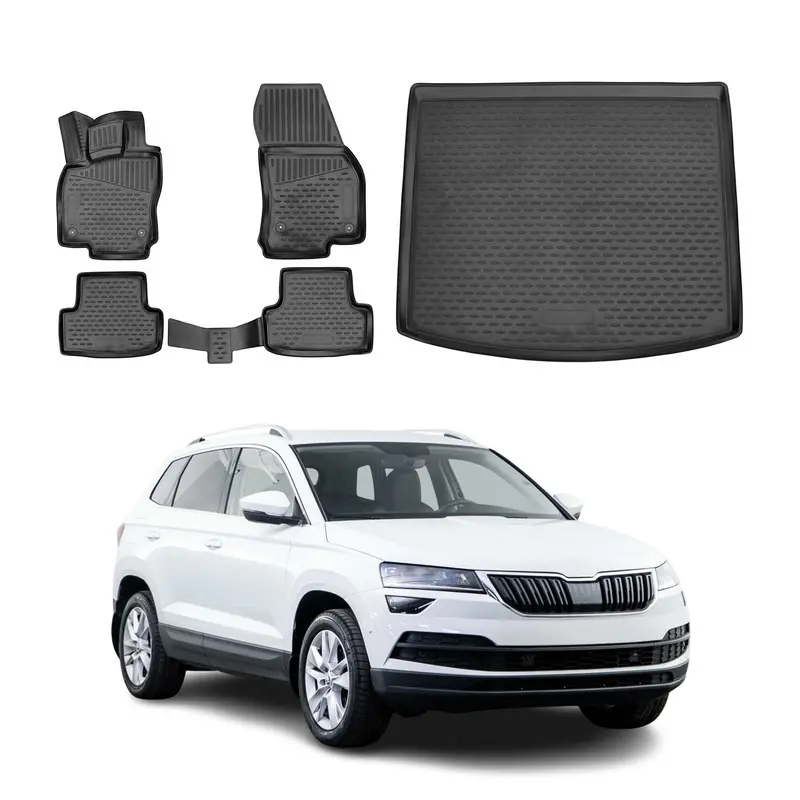 Kit Tapis de sol et coffre pour Skoda Karoq 2017-2026 Caoutchouc TPE Noir
