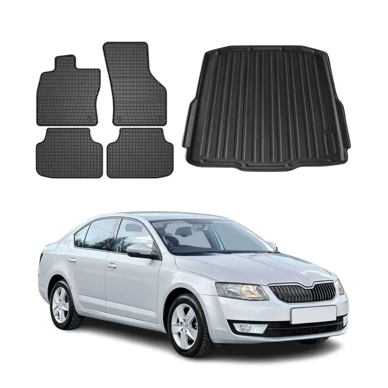 Kit Tapis de sol et coffre pour Skoda Octavia 2012-2019 TPE Noir