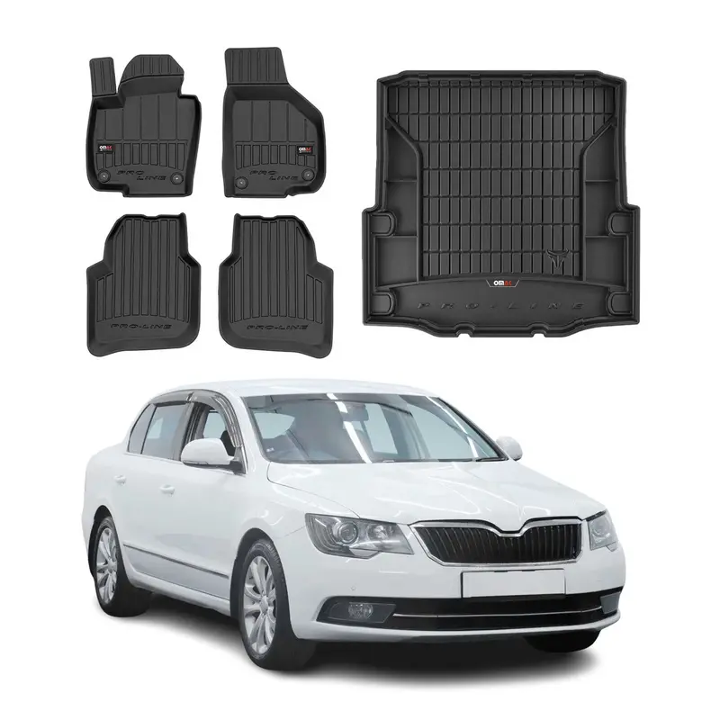 Kit Tapis de Sol et Coffre pour Skoda SuperB 2008-2015 TPE Noir