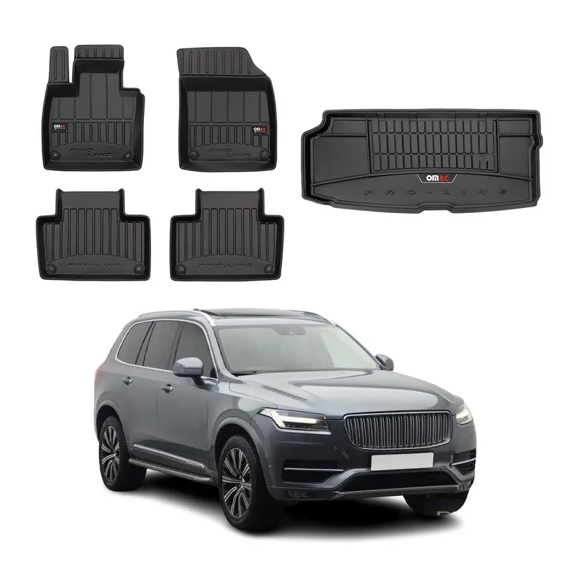 Kit Tapis de Sol et Coffre pour Volvo XC90 2015-2019 en Caoutchouc Noir