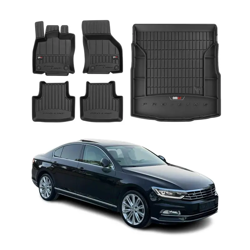 Kit Tapis de Sol et Coffre pour VW Passat B8 2014-2019 TPE Noir