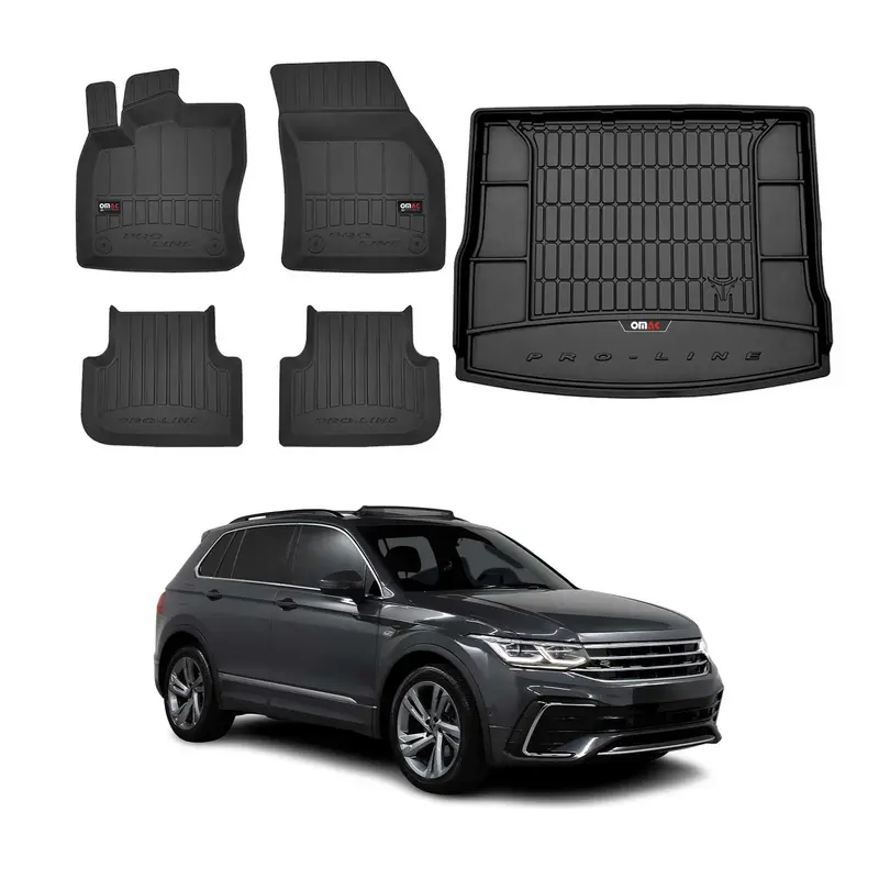 Kit Tapis de Sol et Coffre pour VW Tiguan 2016-2020 TPE Noir
