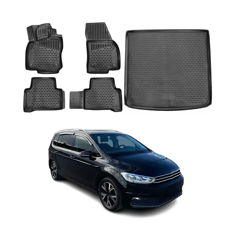 Kit Tapis de sol et coffre pour VW Touran II 2015-2026 en Caoutchouc TPE Noir