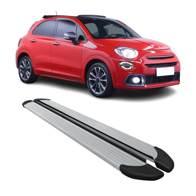 Marchepieds Latéraux pédale pour Fiat 500X 2015-2026 Aluminium Argent 2Pcs
