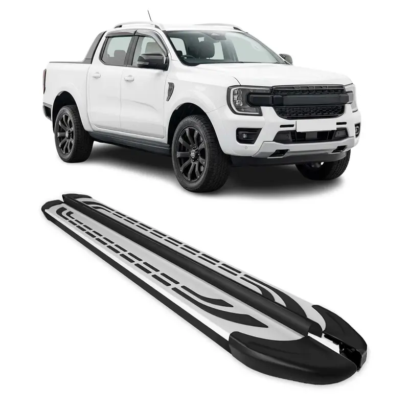 Marchepieds Latéraux Pédale pour Ford Ranger T6 2022-2026 DoubleCab Noir Argenté