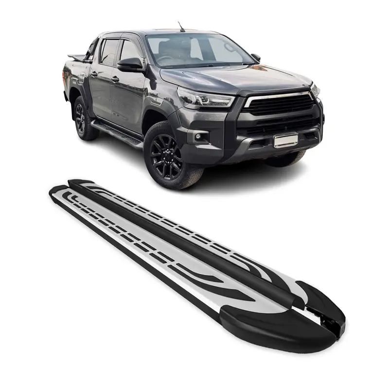 Marchepieds Latéraux pédale pour Toyota Hilux DoubleCab 2015-26 Alu Gris Noir 2x