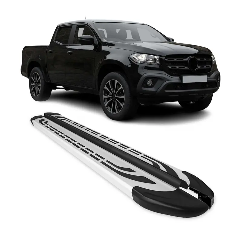 Marchepieds Latéraux pour Mercedes Classe X Double Cab 2017-2024 Alu Gris 2Pcs