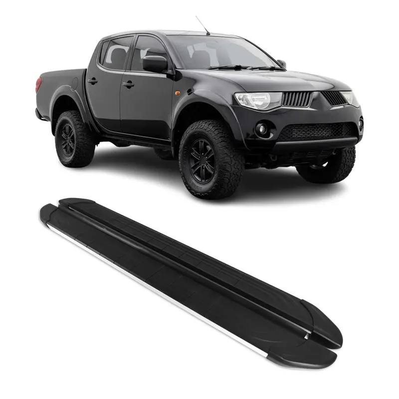 Marchepieds Latéraux pour Mitsubishi L200 DoubleCab 2005-14 Alu Gris Noir L2