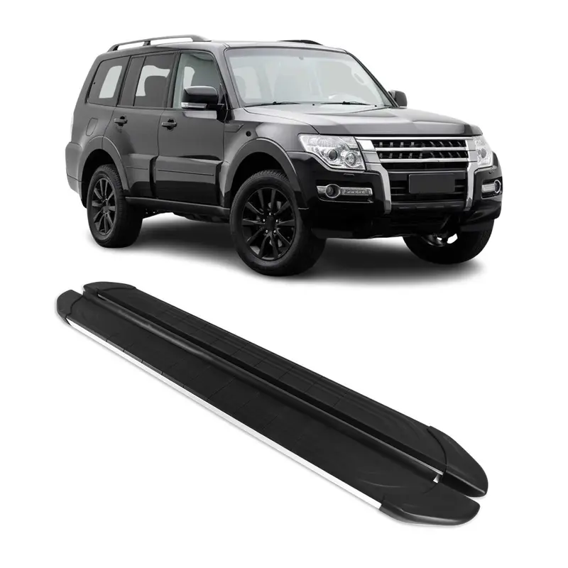 Marchepieds Latéraux pour Mitsubishi Pajero V80 2006-2021 Alu Gris Noir 2Pcs
