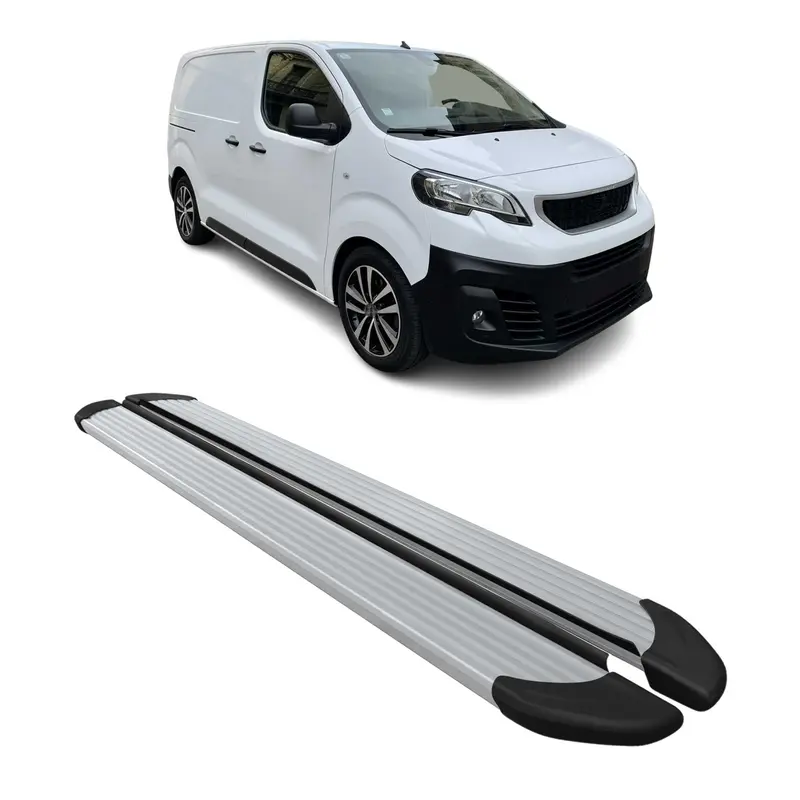 Marchepieds Latéraux pour Peugeot Expert Traveller 2016-2026 Alu Argent L1 Court