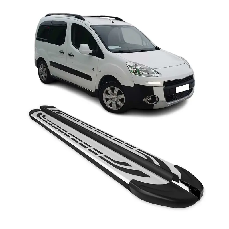 Marchepieds Latéraux pour Peugeot Partner Tepee 2008-2018 Aluminium Gris Noir 2x