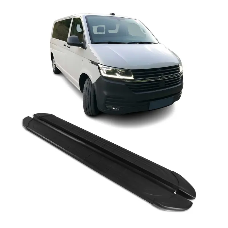Marchepieds Latéraux pour VW T6 T6.1 Transporter 2015-22 Alu Noir L1 Court 2Pcs