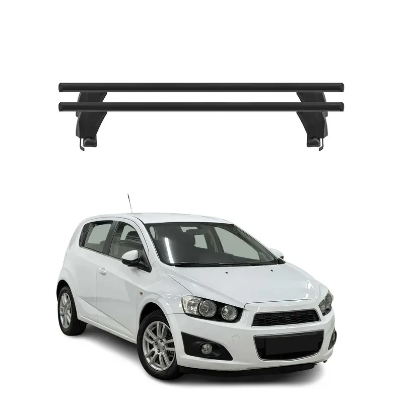 Menabo Barres de toit Transversales pour Chevrolet Aveo T300 2011-2020 Alu Noir