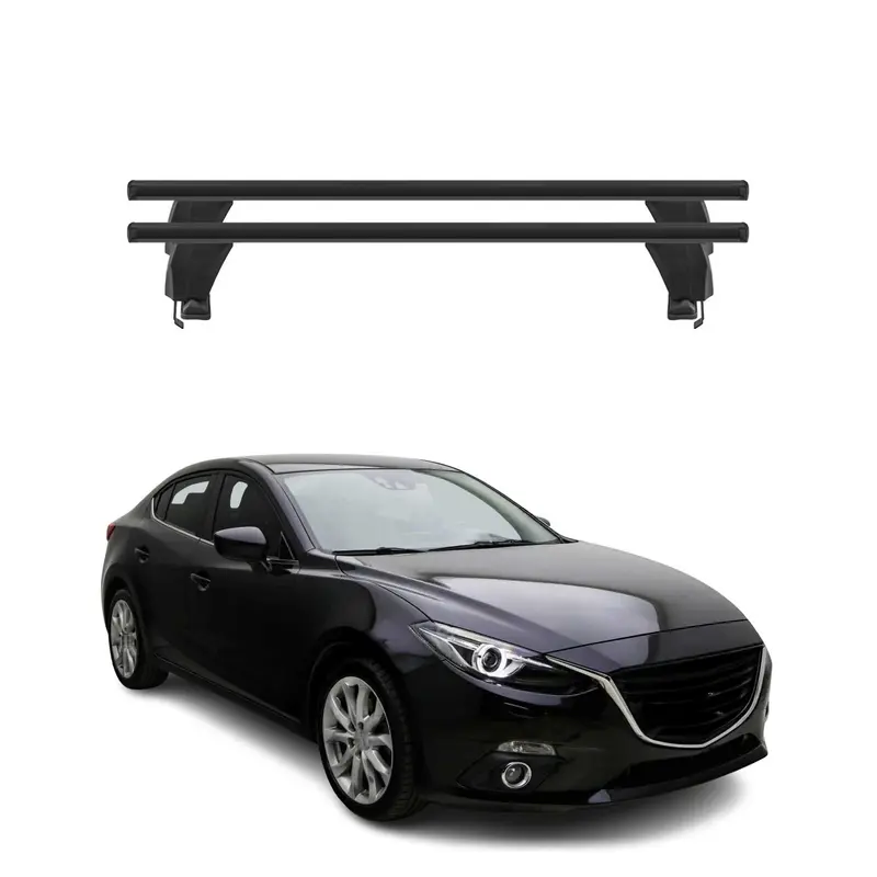 Menabo Barres de toit Transversales pour Mazda 3 2013-2018 Alu Noir ABE 2x