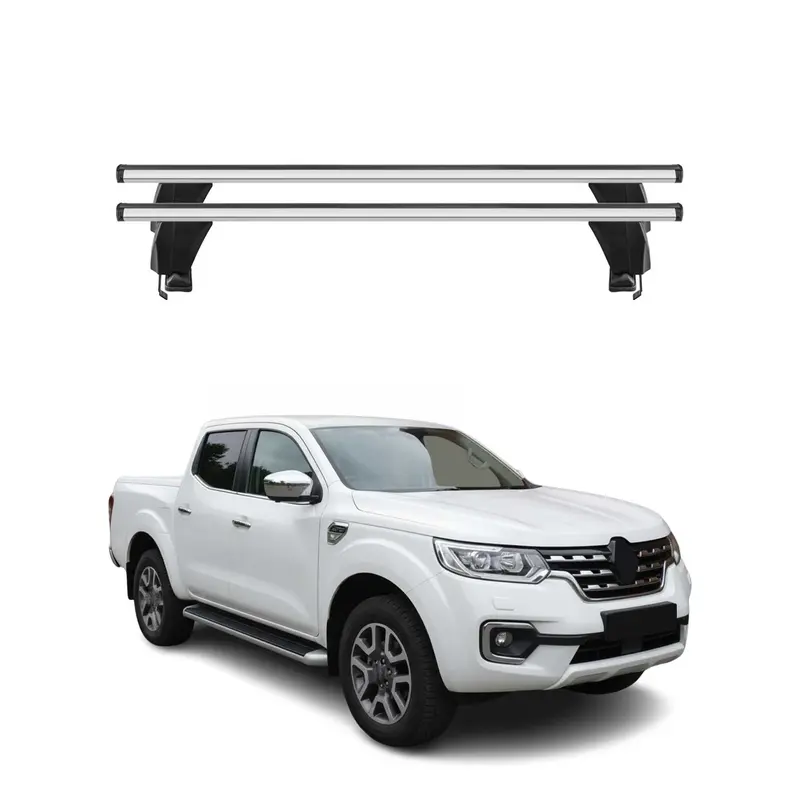 Menabo Barres de toit Transversales pour Renault Alaskan 2017-2021 Alu Gris ABE