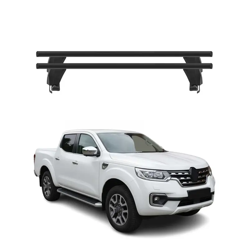 Menabo Barres de toit Transversales pour Renault Alaskan 2017-2021 Alu Noir ABE