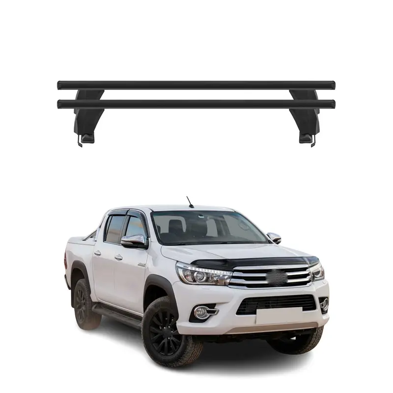 Menabo Barres de toit Transversales pour Toyota Hilux VII 2011-2015 Noir ABE 2x