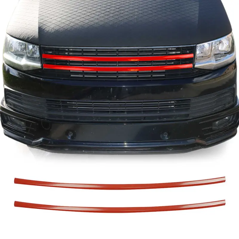 Moulure Grille de Calandre pour VW T6 Transporter 2015-2019 rouge Acier 2Pcs