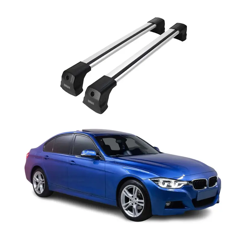 OMAC Barres de toit compatibles avec BMW Série 3 F30 Berline 2012-2019 Alu Gris