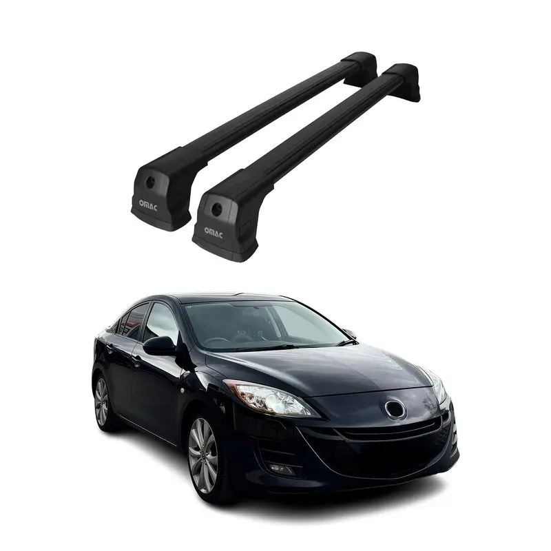 OMAC Barres de toit compatibles avec Mazda3 mk2 Berline 2010-2013 Alu Noir 2x