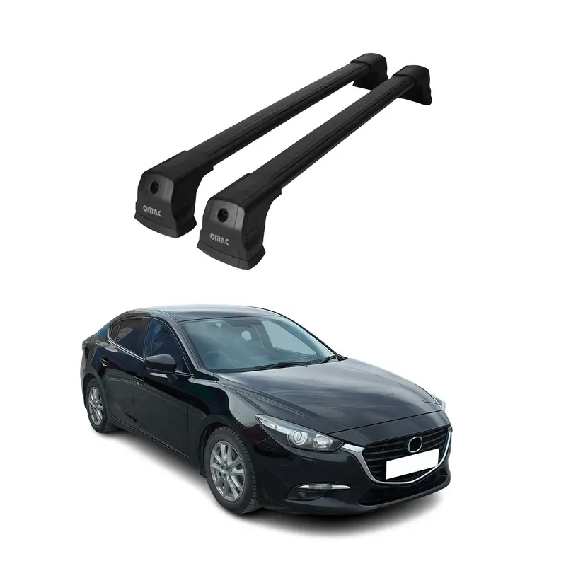 OMAC Barres de toit compatibles avec Mazda3 mk3 Berline 2014-2018 Alu Noir 2x
