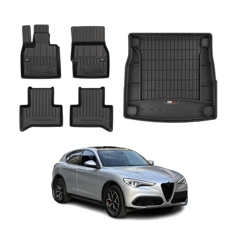 OMAC Kit Tapis de sol et coffre pour Alfa Romeo Stelvio 2017-2026 Premium Noir