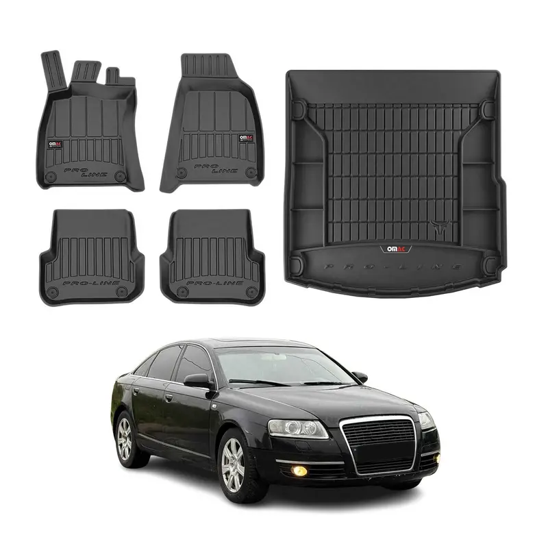 OMAC Kit Tapis de sol et coffre pour Audi A6 C6 Berline 2004-2006 Premium Noir