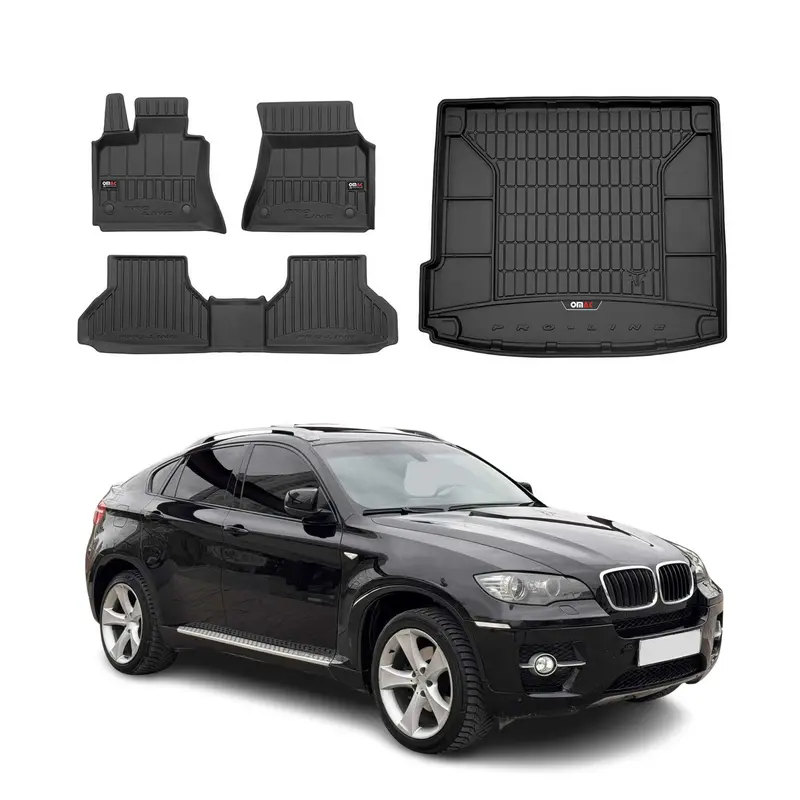 OMAC Kit Tapis de sol et coffre pour BMW X6 E71 E72 2007-2014 Premium Noir