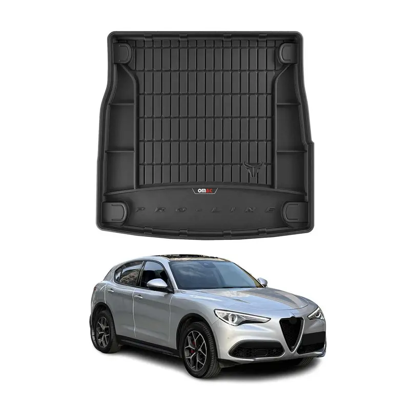 OMAC Tapis de coffre caoutchouc pour Alfa Romeo Stelvio 2016-26 Noir Premium