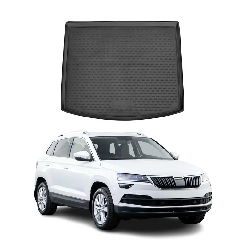 OMAC Tapis de coffre pour Skoda Karoq 2017-2024 sur mesure en caoutchouc Noir