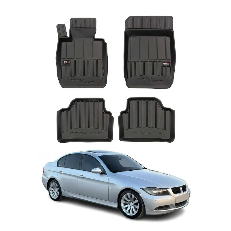 OMAC Tapis de sol caoutchouc pour BMW Série 3 E90 E91 2004-2012 RWD Noir Premium